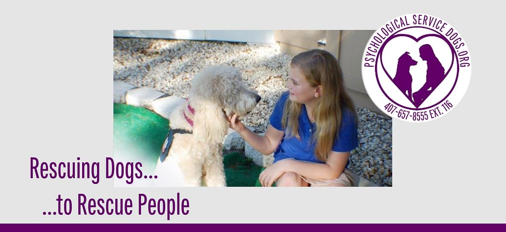 Rescuing dogs... to rescue people. A young girl smiles at her psychological service dog.